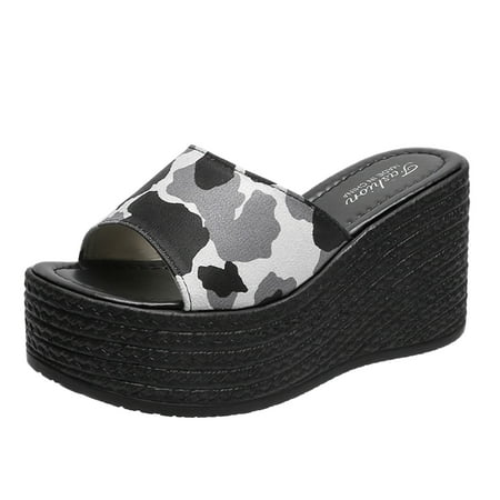

Womens Flat Sandals Fashion Leopard Print Fish Mouth Shoes Black 42