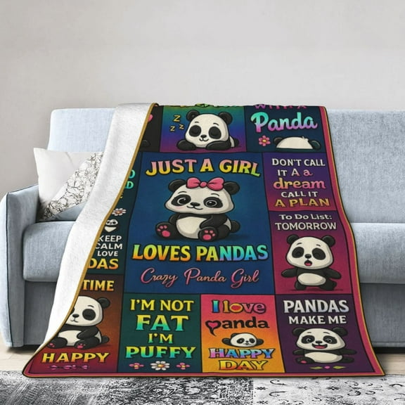 Panda Blanket Soft Flannel Pandas Throw Blankets Fuzzy Plush Bed Sofa Couch Living Room Cozy Fluffy Panda Christmas Birthday Gifts for Women Adults Kids Girls 50x40