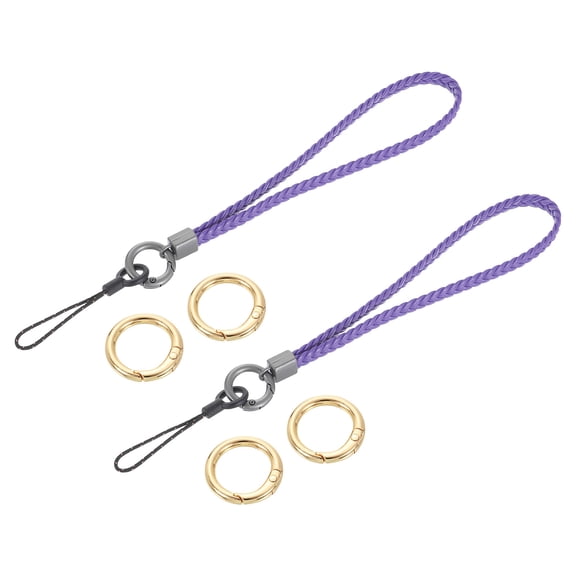 2Pcs Woven Wristlet Lanyards, 5.5" Leather Handmade Keychain Strap, Light Purple