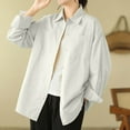 thumbnail image 3 of Women's Button Shirts Fashion Solid Color Stand-up Collar Shirt Long Sleeve Breathable Cotton Blouses Casual Loose Lapel Dressy Work Top with Pocket White M, 3 of 8