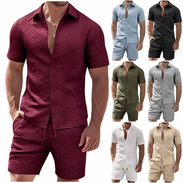 Chemise à Manches Courtes Décontractée pour Hommes avec Col à Revers et Short à Cordon de Serrage, Ensemble 2 Pcs pour Course, Entraînement Physique, Exercice, Gym, Entraînement, Vacances en Plein Air, Usage Quotidien / IhhxPro, Blanc 3TG