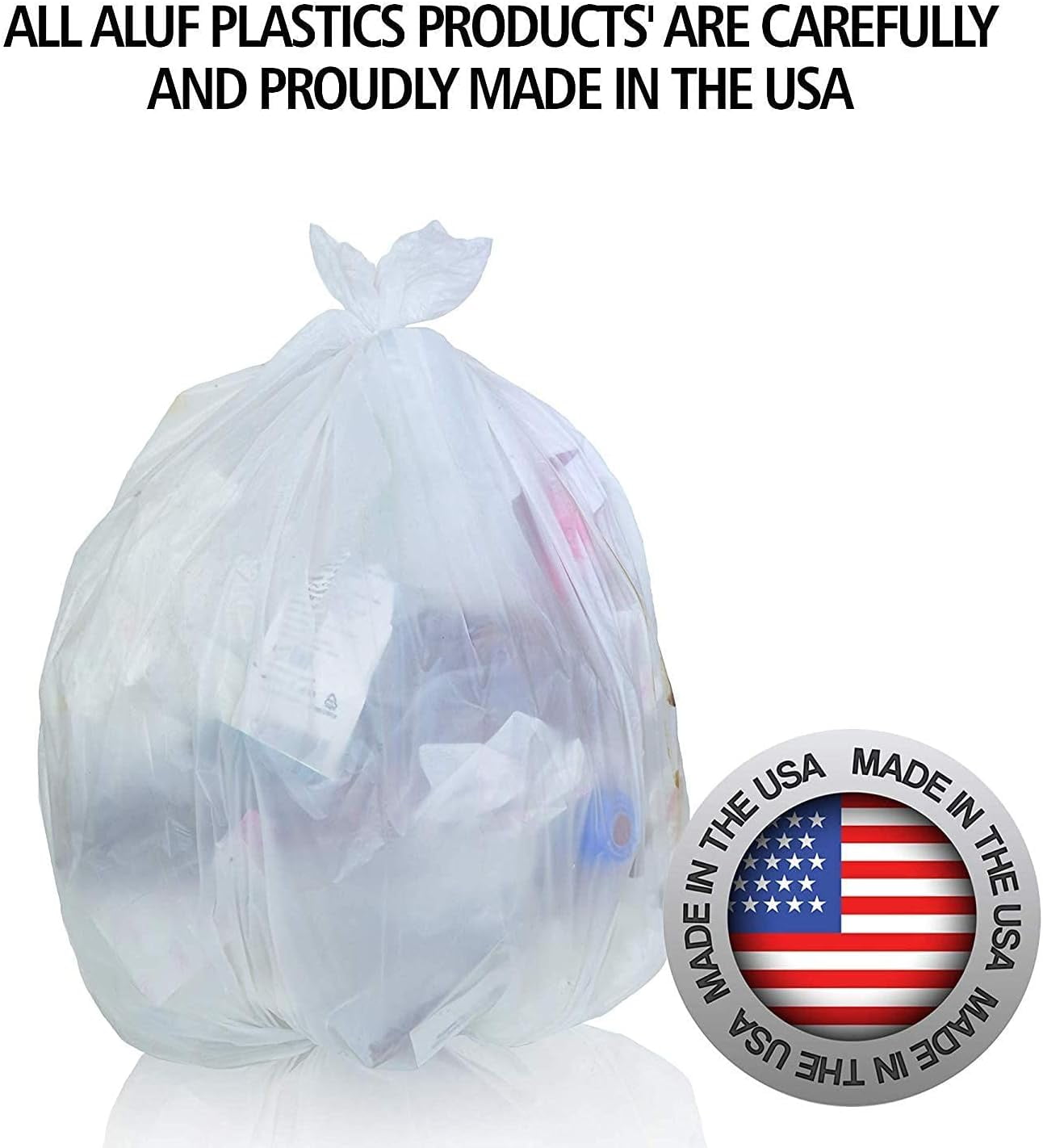 Aluf Plastics 55-60 Gallon Trash Bags Source Reduction Series Value High Density 22 Micron Gauge (equiv) - Intended for Home, Office, Bathroom, Paper, Styrofoam (Pack of 600)
