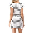 thumbnail image 6 of Jacenvly New Pregnant Clothes s Short Sleeve Striped Casual Dresses for Women Elastic Waistband Loose Round Neck Mid-Length Pregnant Women Clothes Pocket White S, 6 of 6