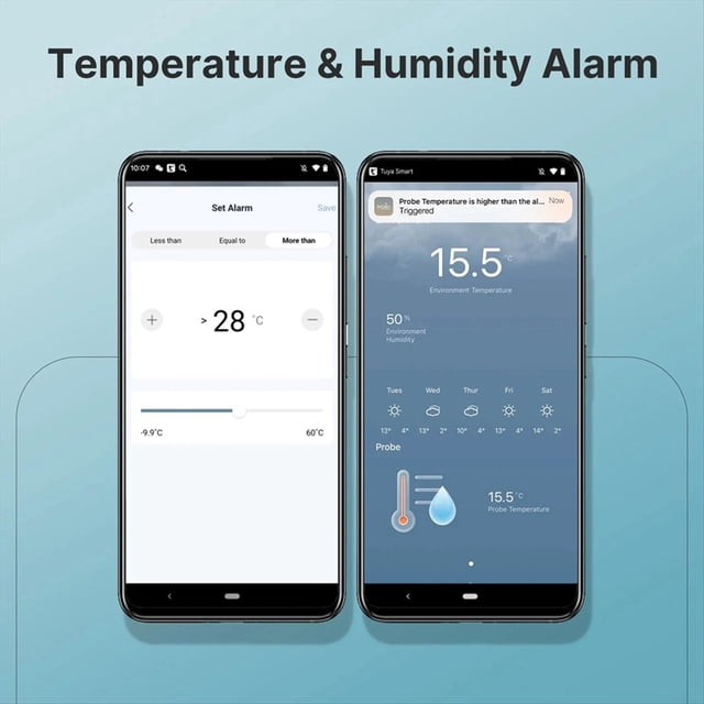 Sensor de Humedad y Temperatura Inteligente Tuya WiFi, Cable de Sensor Externo de 1 M, Aplicación de Sonda, Monitor Remoto, Funciona con y Home