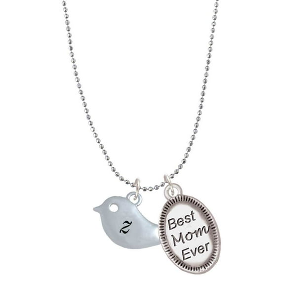 Delight Jewelry Silvertone Little Bird Initial - Z - Best Mom Ever Charm Necklace