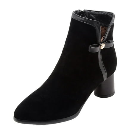 OJSFQUFP Ankle Boots for Women Fashion Women Low Ankle Trim Round Toe Ankle Leather Boots Casual and Ladies Shoes Leisure Womens Short Boots Black 40