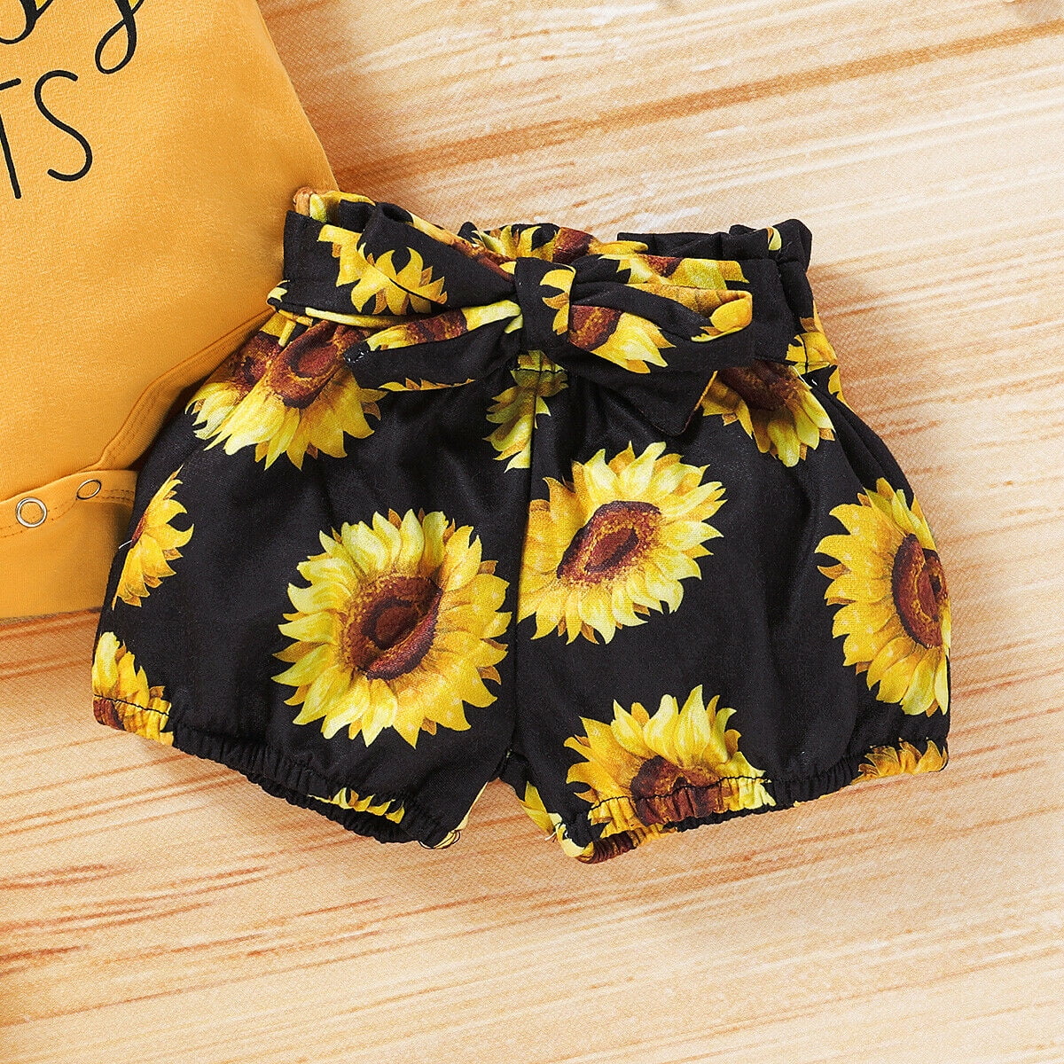 Newborn Toddler Baby Girl Clothes Ruffle Knitted Cotton Romper Bodysuit Sunflower Overall Skirt Outfits 2PC Sets