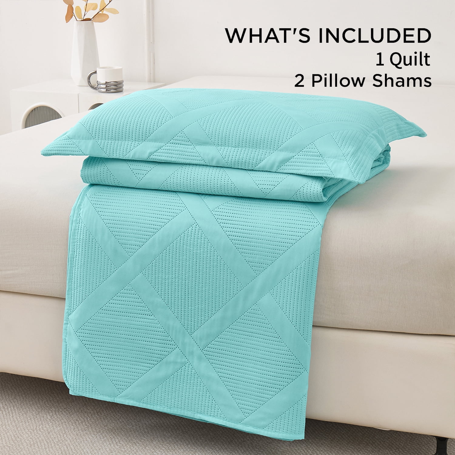 Beartech Solid Color Quilt Set Twin Size Apple Green Bedspread Coverlet Microfiber Bedding Lightweight Reversible Set,Soft Bedding for All Seasons