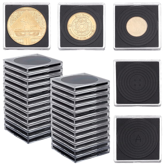 50 Pcs Clear Square Silver Dollar Coin Snap Holders Coin Collection Case of 10 Size with Adjustable Gasket for Collectors American Silver Eagle