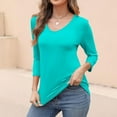 thumbnail image 5 of Green Women's Long Sleeve T-shirt, Women'S V Neck 3/4 Sleeve Tops Color Block/Solid Shirts Basic Summer Tees,Women's Long sleeve T-shirt M, 5 of 7