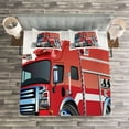 thumbnail image 3 of Ambesonne Cartoon Quilted Bedspread Set 3 Pcs, Truck Rescue Team Art, Queen Size, Grey Red, 3 of 3