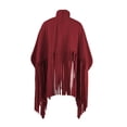 thumbnail image 5 of Women's Turtleneck Sweater Fringe Shawl Tassel Hem Long Sleeve Oversized Pullover Jacket Tops Hooded Cape Cloak Coats, 5 of 7