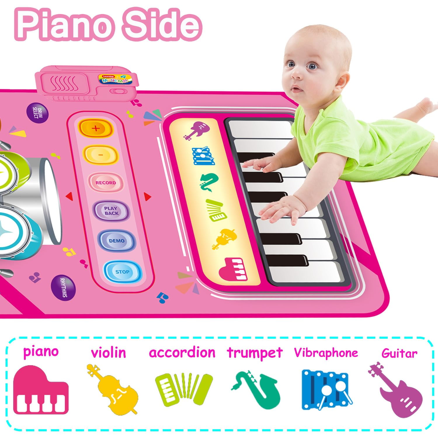 2 in 1 Musical Mat Toys Piano Keyboard & Drum Set with 2 Drum Sticks Baby Music Toy 12-18 Months Christmas Birthday Gifts