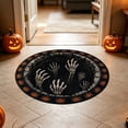 thumbnail image 2 of 3D Trap Halloween Circular Carpet – Skeleton Mummy Web Depth Illusion Rug, Soft Polyester Floor Mat for Bedroom Entrance, Non Shedding Holiday Decor Foot Pad, 2 of 6