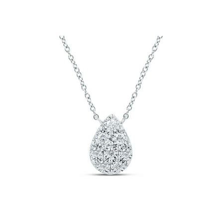 10kt White Gold Womens Round Diamond Teardrop Necklace 1/6 Cttw