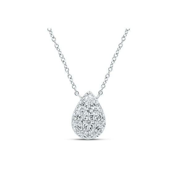 10kt White Gold Womens Round Diamond Teardrop Necklace 1/6 Cttw