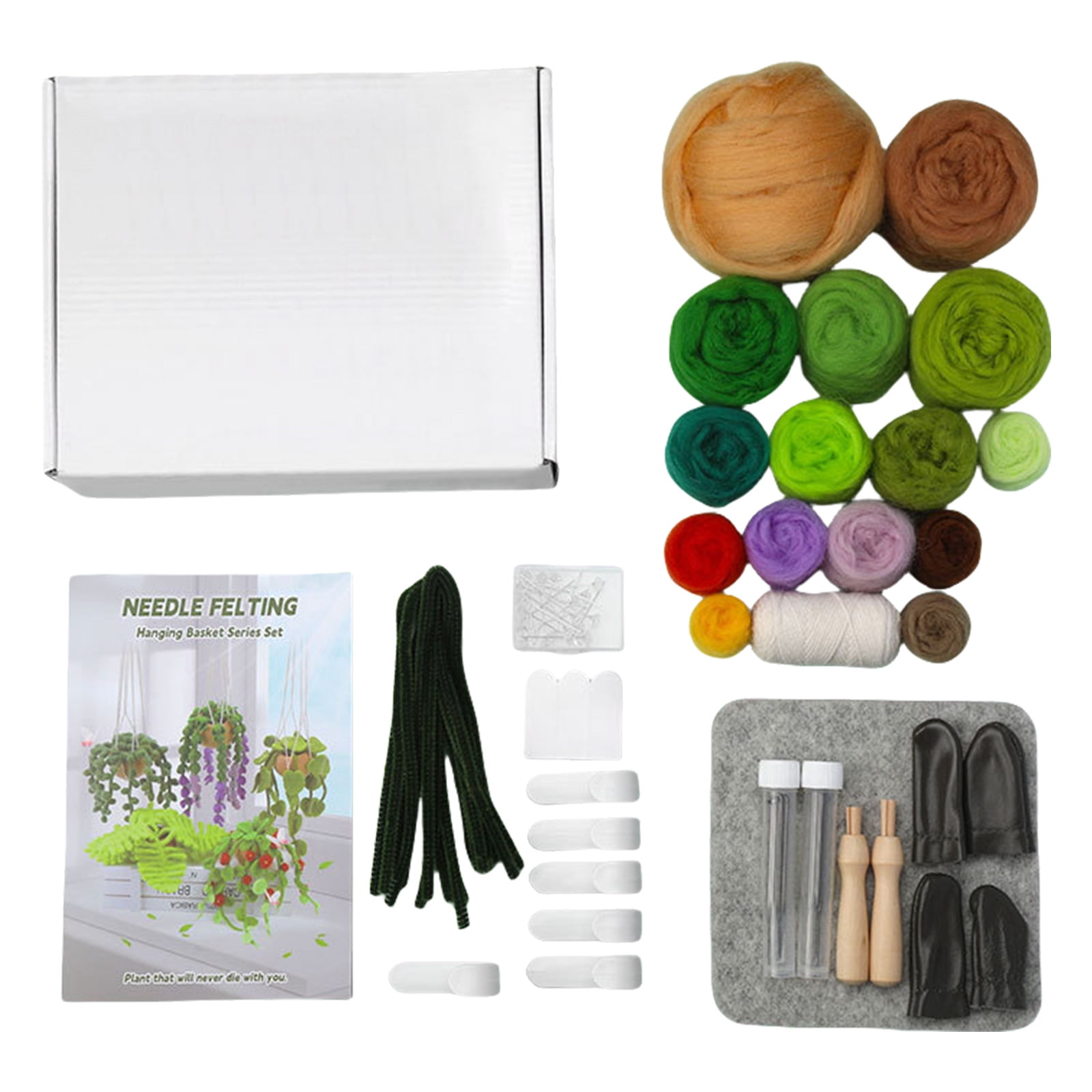 Needle Felting Supplies Hanging Potted Plant Wool Felted Set with Felting Needle Instruction Wool Roving for Beginner