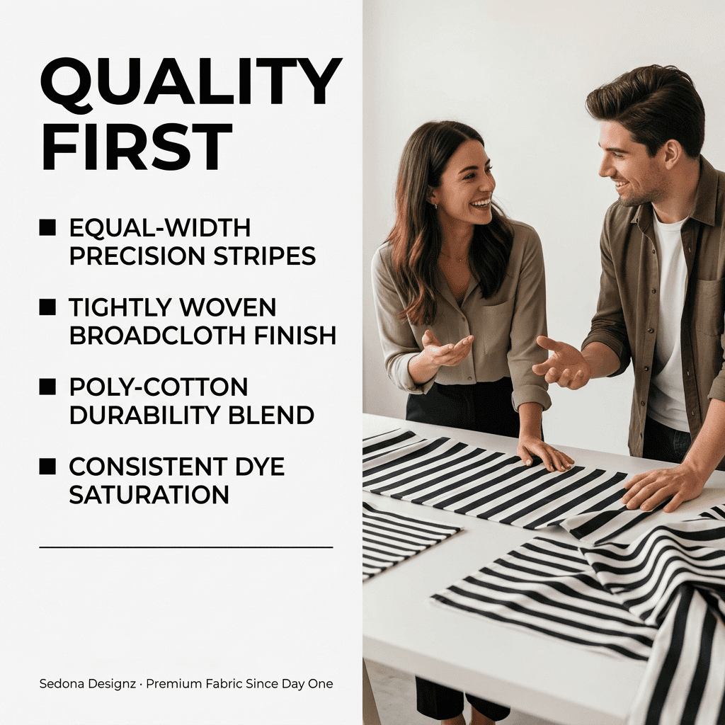 Sedona Designz 60" Wide Black/White 1" Stripe Poly-Cotton Broadcloth Fabric 1 YARD – Lightweight Woven Fabric for Apparel, Crafts, Décor, Table Covers & Sewing Projects