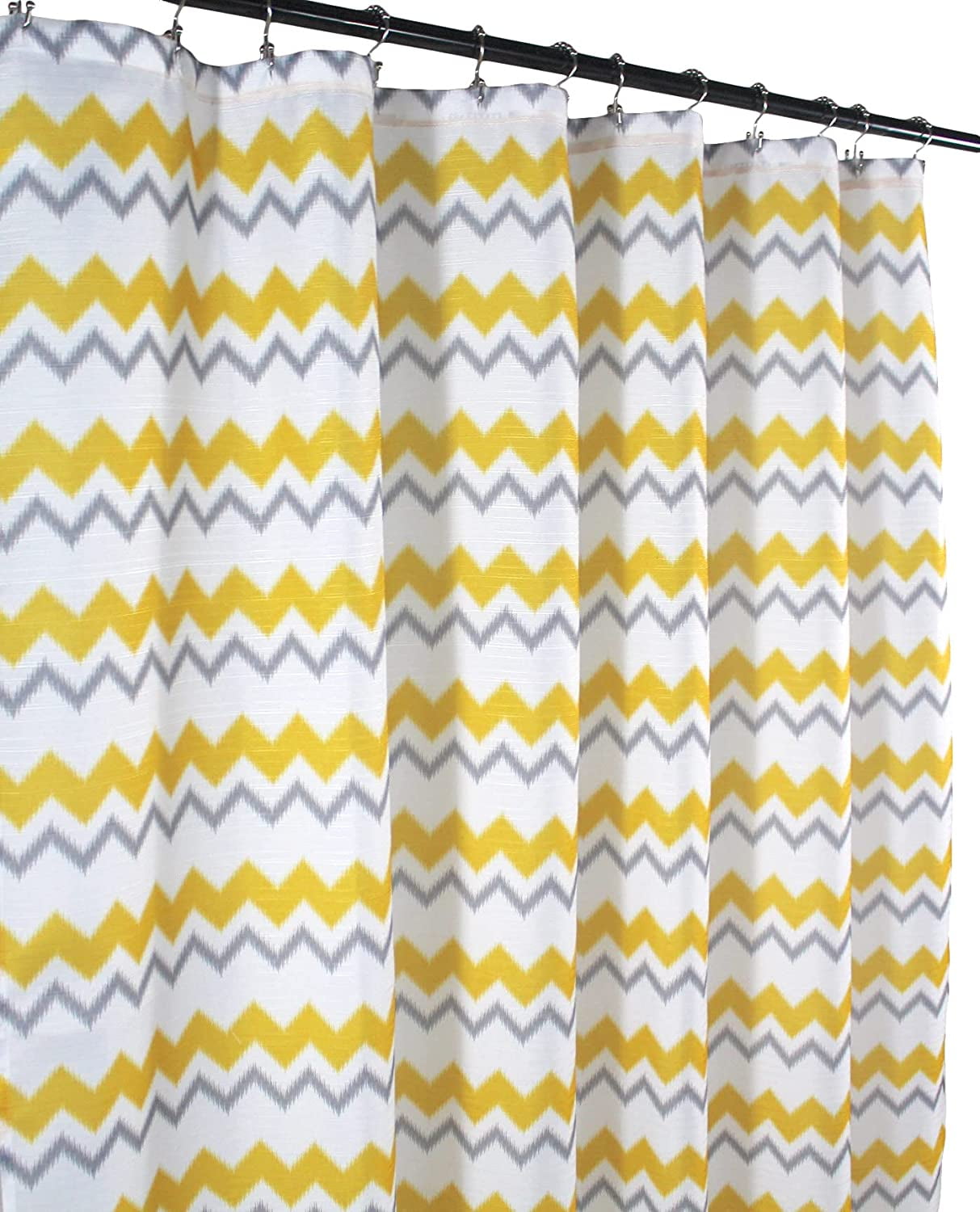 Serafina Home Yellow Grey Fabric Shower Curtain for Bathroom Ikat