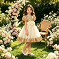 thumbnail image 3 of EnJoCho Girls Sequin Dress Puff Short Sleeve 3D Rose Waist Tulle Formal Gown For Little Girls Toddler Wedding Birthday Party Holiday Princess Dress, 3 of 5