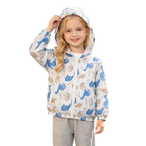 Curuila Infant Child Girls Coat With Zipper Long Sleeve Dinosaur Print Hooded Jacket For Girls Summer Lightweight Comfort Outerwear Size 3-4 Years