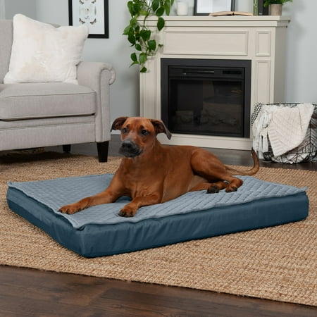 UPC: 0842229127195 | FurHaven Pet Products Quilt-Top Convertible Indoor-Outdoor Deluxe Memory Top Pet Bed for Dogs & Cats – Calm Blue Jumbo