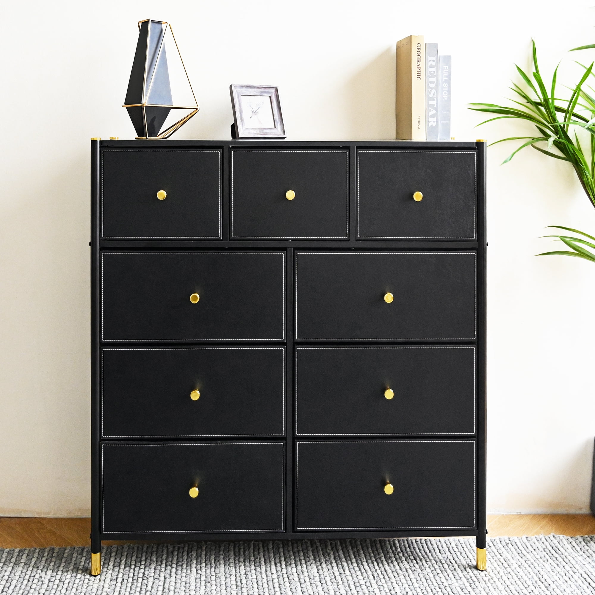 Bigroof 9 Drawer Dresser for Bedroom Accent Black Dresser Chest Storage