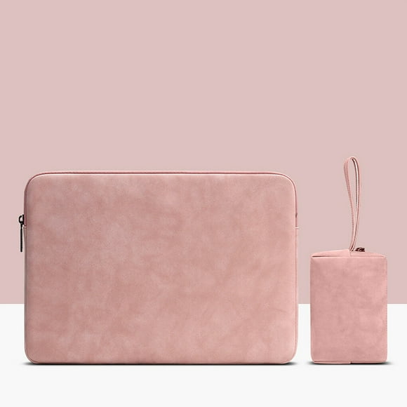 Laptop Sleeve Leather Waterproof Notebook Bag Zipper Shock-proof Laptop Bag Computer Case, Pink, 13 Inches, Charger Bag