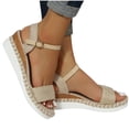 thumbnail image 4 of Jacenvly 2024 New Women's Thick Soled Shoes Rope Comfortable Slippers One Line Buckle Sloping Heel Sandals Khaki Sandals for Women, 4 of 7