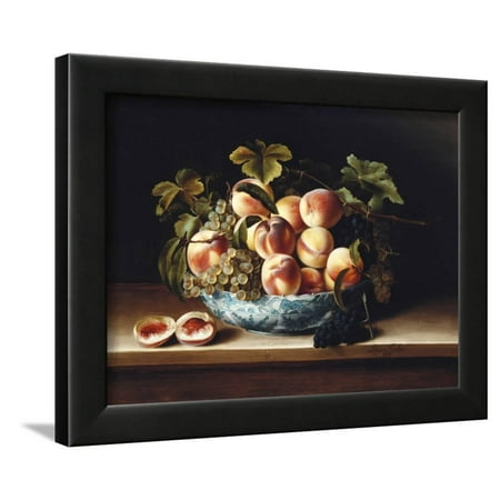 Grape Bowl Wall - Peaches and Grapes in a Blue and White Chinese Porcelain Bowl, 1634 Framed Print Wall Art By Louise Moillon