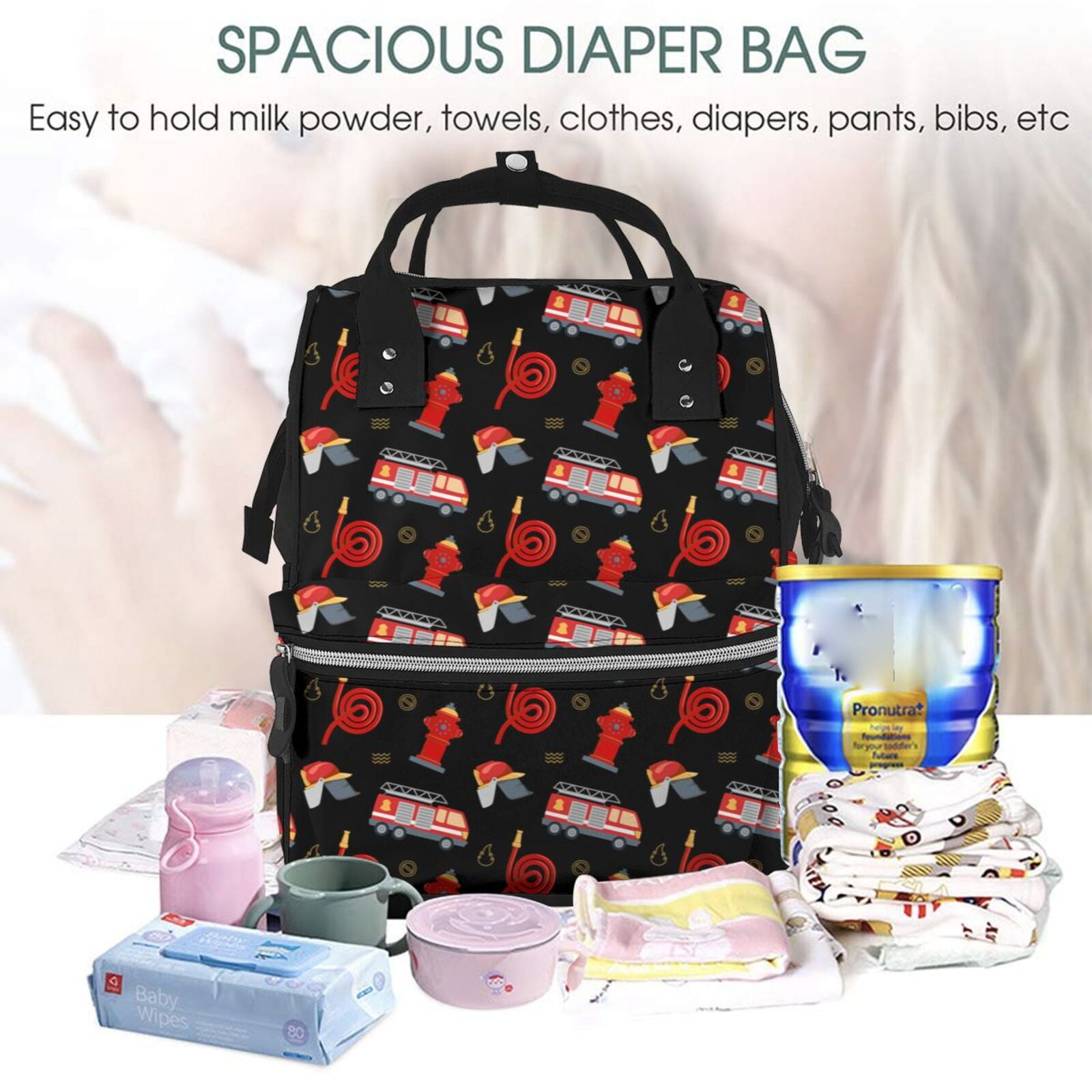 Ratiio Fire Fighting Mummy Backpack - Waterproof Twill Canvas, Large Capacity Diaper Bag with Multiple Pockets and Adjustable Straps