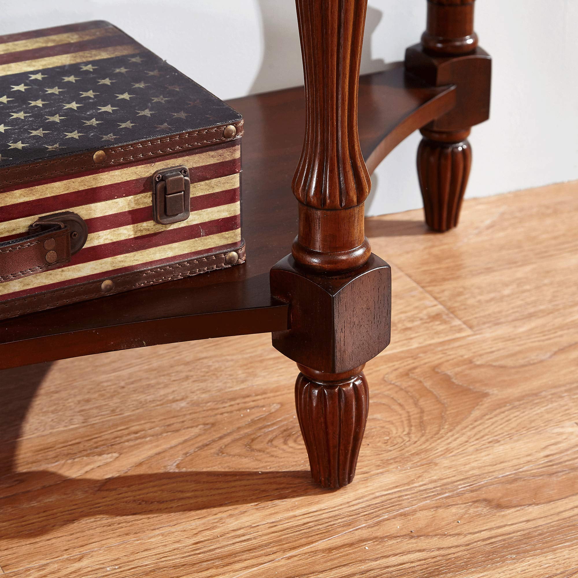 JESONVID Solid Wood Oval Console Table with Storage Shelf, Traditional Vintage Semi-Circle Entryway Table Polished Edging Half-Moon Narrow Table for Living Room Hallway, Cherry Walnut without Drawer