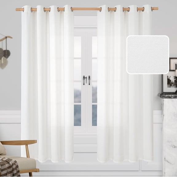 LKIFFA-White Linen Curtains 72 Inches Long for Bedroom, Grommet Thick Linen Textured Privacy Drapes Light Filtering Sheer Curtains for Living Room, Set of 2 Panels (52 x 72 Inch, White)