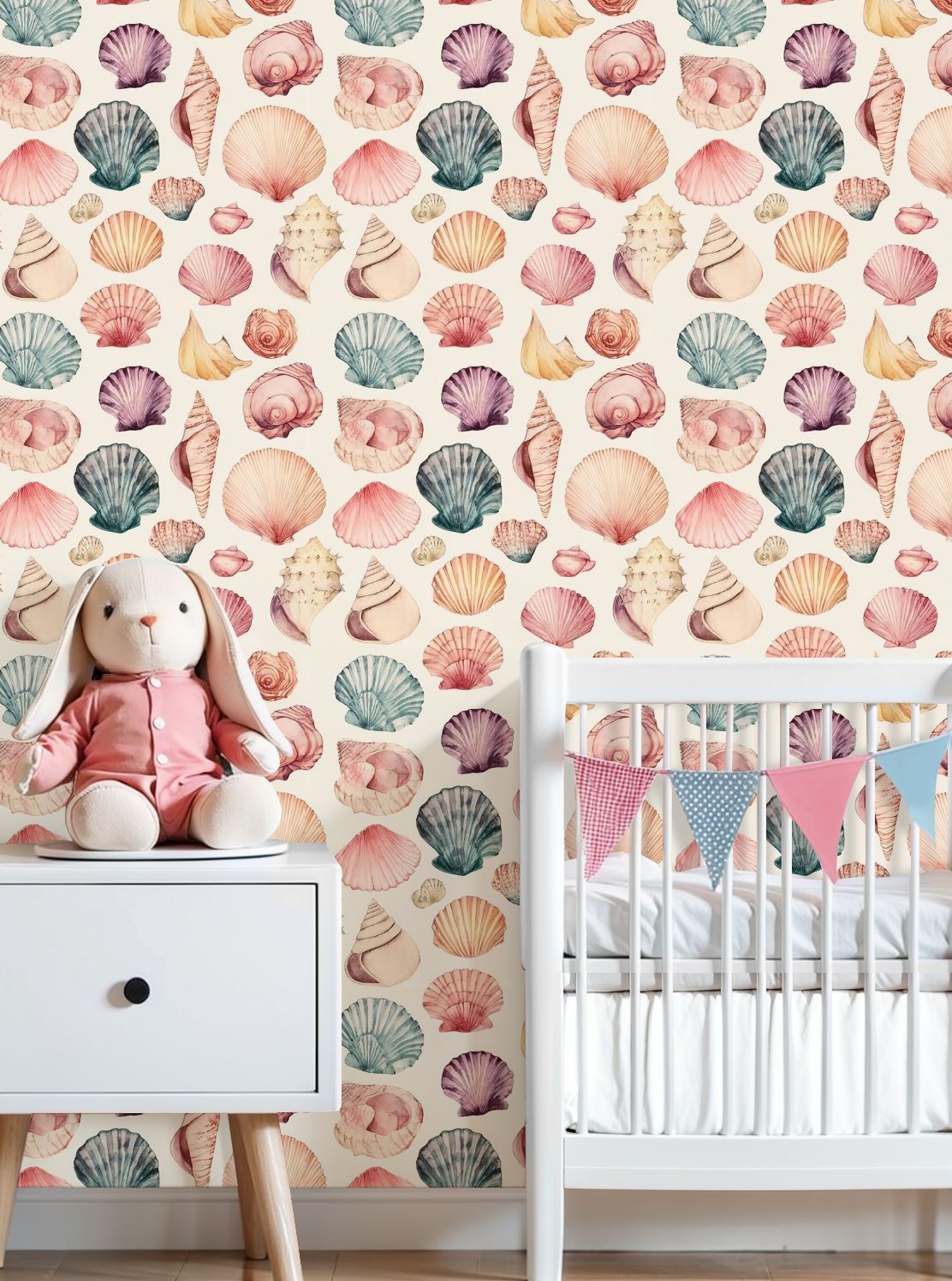 Coastal Peel and Stick Wallpaper Watercolor Seashell Soft Pastel Colors Contact Paper 23.6in x 9.8ft Wallpaper Removable Self Adhesive Wall Paper for Bedroom