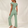 thumbnail image 5 of sdhkgrrt Women's 2 Piece Pajama Set Square Neck Ruffle Sleeve Pullover Wide Leg Pants Matching Lounge Outfit Casual Solid Sleepwear Comfy Fall Winter Tracksuit, Green M, 5 of 8