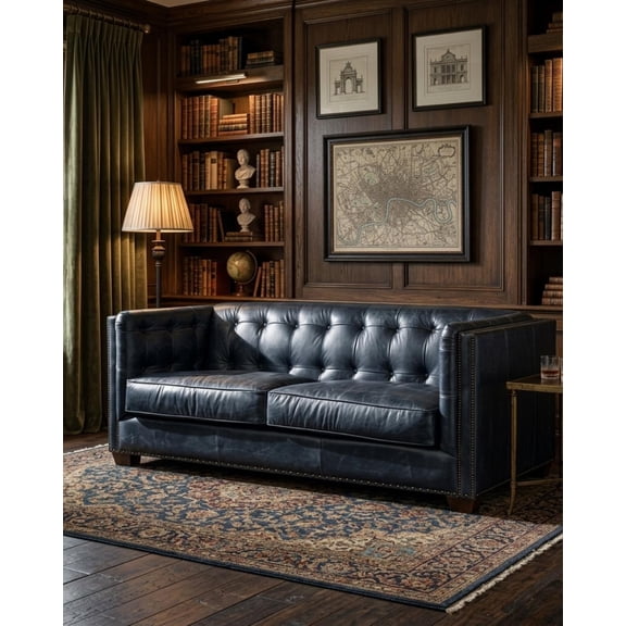 Crafters and Weavers Tuxedo Contemporary Italian Leather Sofa in Slate