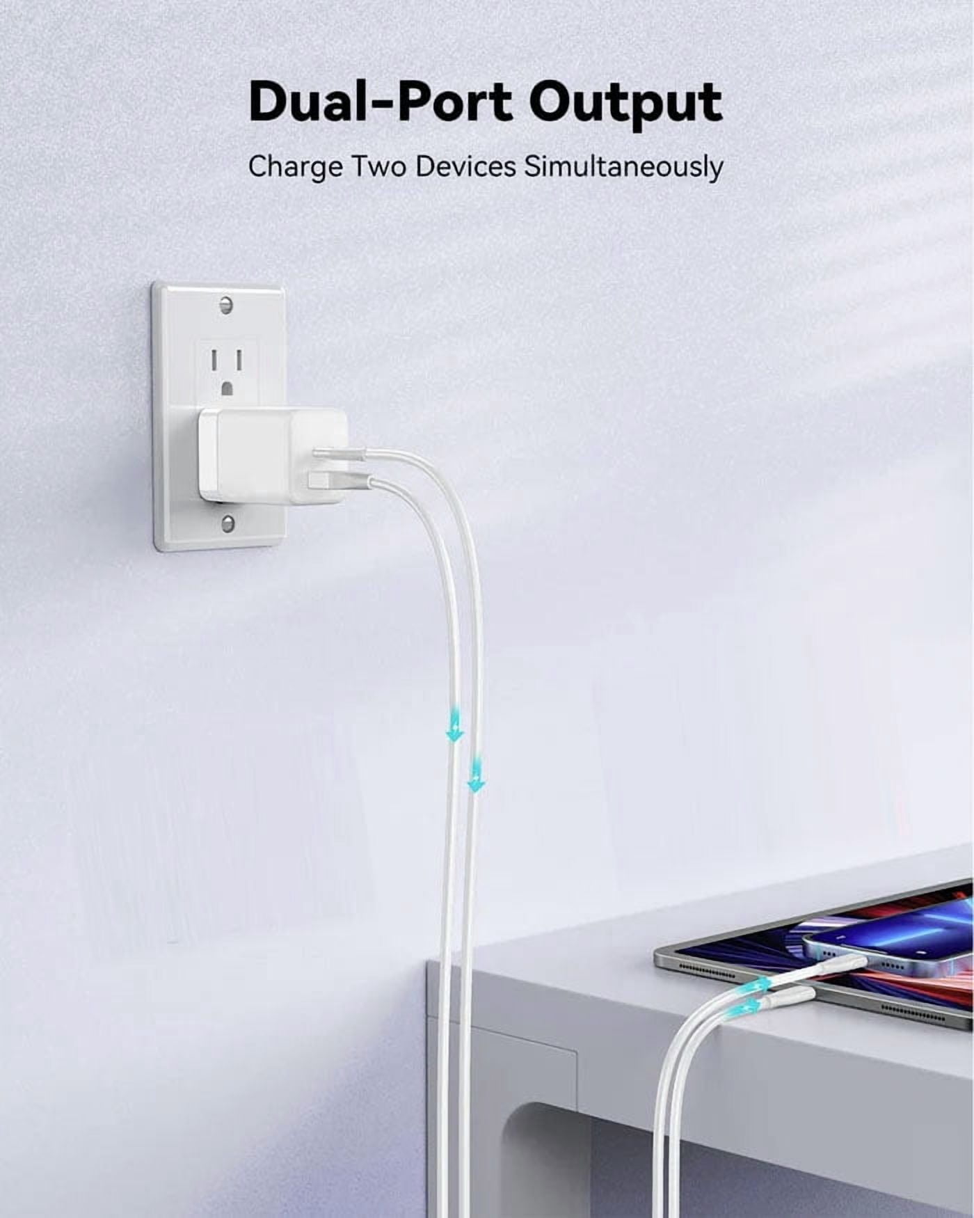 38W PD Home Charger Fast Type-C for Samsung Galaxy A15 5G/A24/A25 5G/A34 5G/A35 5G/A54 5G/A55 5G - 6ft Long Cable USB-C Power Cord QC3.0 Adapter 2-Port Wall