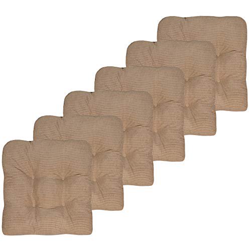 Sweet Home Collection Chair Cushion Crushed Memory Foam Pads Premium Slip Non Skid Microdot Rubber Back Tufted 16" x 16" x 3.25" Thick Seat Cover, 6 Count (Pack of 1), Taupe