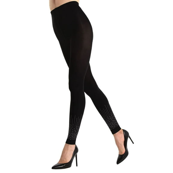 MeMoi Rhinestone Starburst Footless Opaque Tights - Womens - Female (Small/Medium, Black)