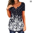 thumbnail image 1 of Camiseta de mujer Blusa informal Cuello en V Manga corta Botón Top, Negro Blanco, M Scienceny AP001374-07, 1 of 5