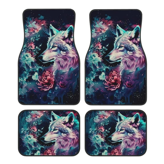 KAKALAD Galaxy Starry Sky Wolf Flowers 07 Car Floor Mats 4PC Set Carpet Protection, Universal Fit for Car SUV VA & Truck, Vehicle Front & Rear