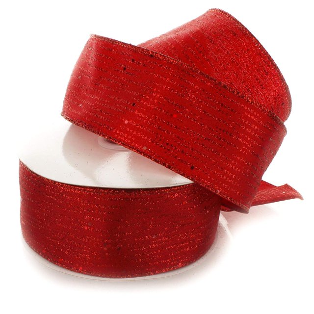 Ribbon Traditions Ruban Métallique Uni à Paillettes Horizontales/rayures à Paillettes 2 1/2 Po par 10 Verges - Rouge