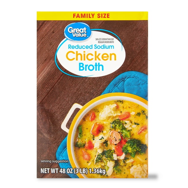 Great Value Reduced Sodium Chicken Broth, Value Size, 48 oz