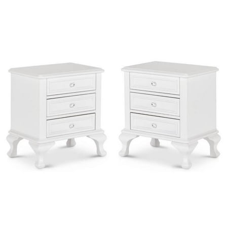 Home Square 2 Piece Wood Nightstand Set with 3 Drawer in White