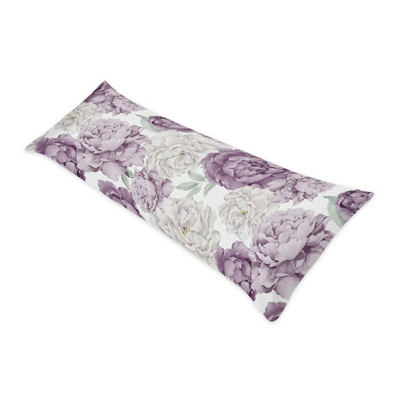 Sweet Jojo Designs Peony Floral Garden Lavender Purple and Ivory Girl Body Pillow Cover Case 54x20 (Pillow Not Included)