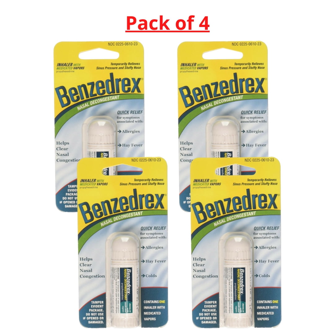 Benzedrex Nasal Decongestant Inhaler, Medicated Nasal Vapor Inhaler, 1 Count (Pack of 4)