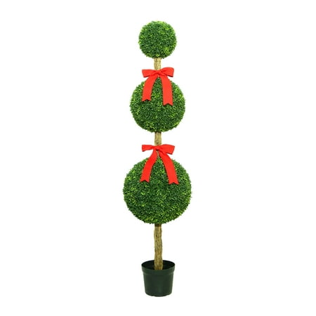My Texas House Artificial Boxwood Topiary with Patriotic Bows, 6'