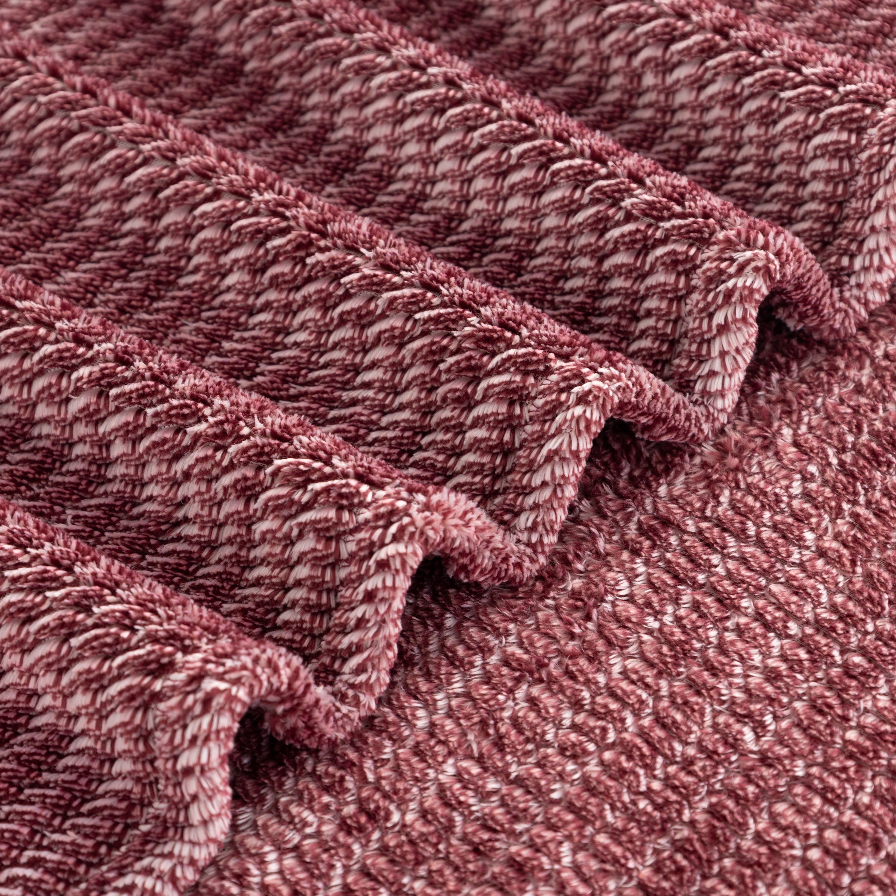 EcoThread Soft Plush Textured Heathered Oversized Couch Throw Blanket, Wine