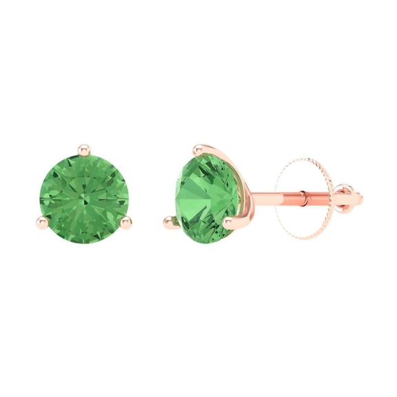 2 ct Screw-Back Stud Earrings for Women | 6.5mm Round Cut Simulated Green Diamond | 18K Rose Gold