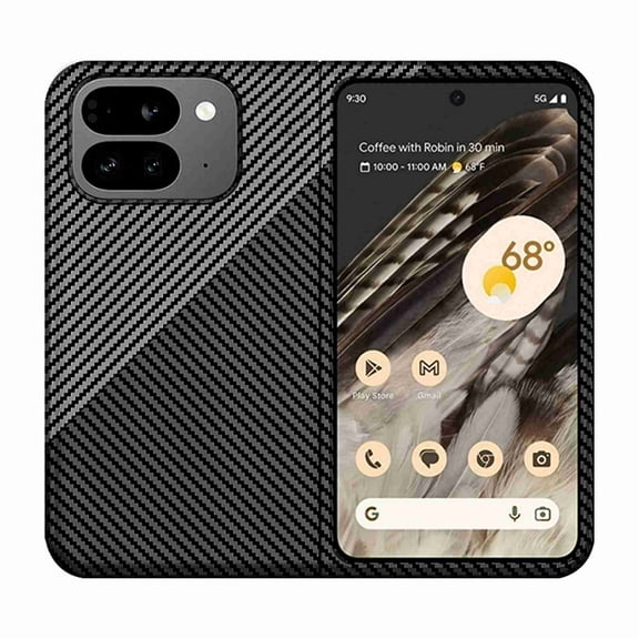 Dteck for Google Pixel 9 Pro / 9 Carbon Fiber Texture Case, Military Grade Drop Protection Shockproof Wireless Charing Ultra Slim Thin Hard Back PC Protective Case,Black Silver